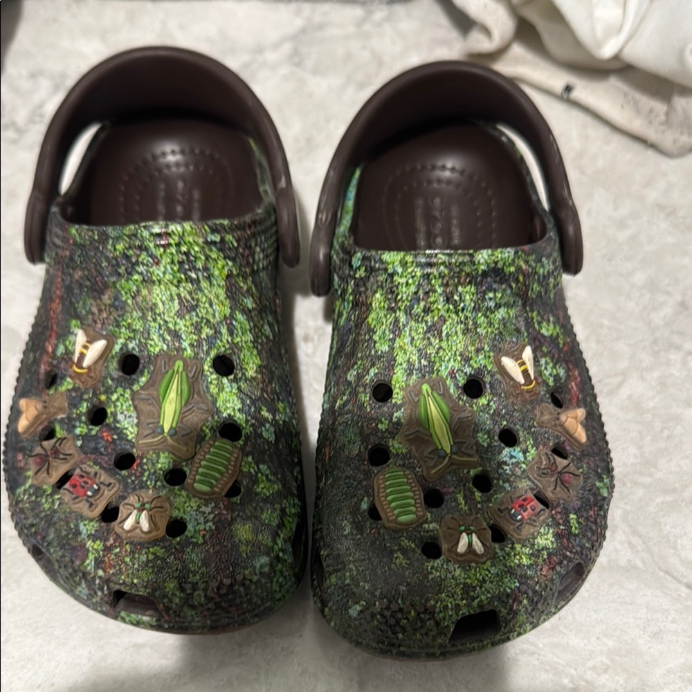 CROCS Green and Brown BUG clogs